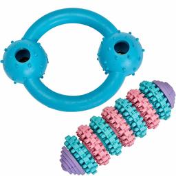 UMI. Essential Pack of 2 Gift Toys for Puppies & Dogs, Rubber Hoop and Spiky Stick Dental Chew Dog Toy Value Pack