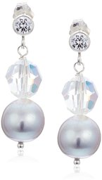 Crystals by Swarovski and Gray Cultured Freshwater Pearl Snowman Clip-On Earrings