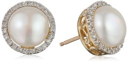[Find] Amazon Collection K Yellow Gold Freshwater Cultured Pearl Diamond Stud Earrings (1/10 cttw, I-J Color, I2-I3 Clarity)