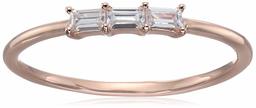 14K Rose Gold Plated Sterling Silver Cubic Zirconia Three-Stone Ring, Size 7