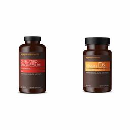 Amazon Elements Chelated Magnesium, 270 mg per Serving (2 Tablets), Vegan, 240 Tablets & Vitamin D3, 5000 IU, 180 Softgels, 6 Month Supply
