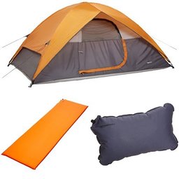 AmazonBasics 4-Person Dome Tent, Self-Inflating Air Pad and Self-Inflating Air Pillow Bundle