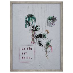Amazon Brand – Rivet Life is Beautiful Hanging Plants Print Wall Art in Gray Wood Frame, 30.5" x 40.5"