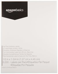 AmazonBasics Fast Peel Address Labels for Laser/Inkjet Printers, White, 1/2 x 1-3/4 Inch Label, 8,000 Labels