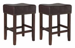 Amazon Brand – Ravenna Home Lisetta Nailedhead Saddle Counter Stool, 15.75"W, Espresso with Dark Brown Faux Leather (2 Pack)