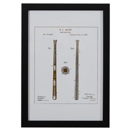Amazon Brand – Stone & Beam Modern Gold Print of 1885 Baseball Bat Patent, White Frame, 15" x 21"