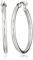 Sterling Silver Polished Tube Hoop Earrings (1.6" Diameter)