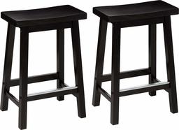 AmazonBasics Classic Solid Wood Saddle-Seat Counter Stool with Foot Plate - 24", Black, 2-Pack