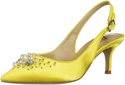 Amazon Brand - The Fix Women's Felicia Slingback Kitten Heel Pump with Pearls, sunshine satin, 6.5 B US