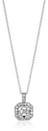 Platinum-Plated Sterling Silver Asscher-Cut Swarovski Zirconia Halo Pendant (1.5 cttw), 16" + 2" Extender