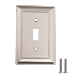 AmazonBasics Single Toggle Wall Plate, Satin Nickel, 3-Pack