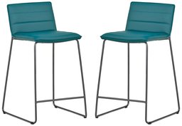 Amazon Brand – Rivet Julian Minimalist Modern Tufted Dining Room Counter Height Bar Stools, Set of 2, 34.3 Inch Height, Synthetic Leather, Aqua Blue