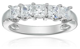 Platinum-Plated Sterling Silver Princess-Cut 5-Stone Ring made with Swarovski Zirconia (1 cttw), Size 5