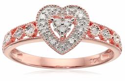 10k Rose Gold Heart Vintage Diamond Accent Ring, Size 8
