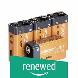 (Renewed) AmazonBasics 9 Volt Everyday Alkaline Batteries (4-Pack)