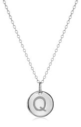 Sterling Silver Round Disc Initial"Q" Pendant Necklace, 18.64"