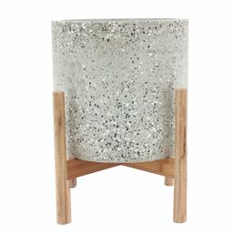 Amazon Brand – Rivet Terrazzo Planter with Wood Stand, 16.5"H, White