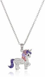 Silver Plated Crystal Purple Unicorn Pendant Necklace, 18"