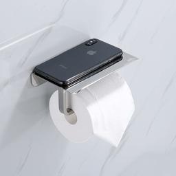 Umi. by Amazon - Toilet Paper Roll Holder with Shelf Stainless Steel Mirror Surface Wall Mounted Drilling Folding Non Slip Design for Bathroom Washroom Silver