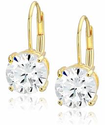 Plated Sterling Silver and Round-Cut Cubic Zirconia Lever-Back Earrings (1 cttw)