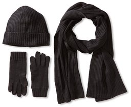 Thirty Five Kent Men's Ribbed Hat, Scarf And Touch Tech Glove, Black
