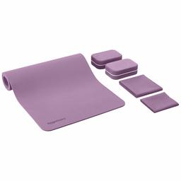 AmazonBasics 1/4-Inch Thick TPE Yoga Mat 6 Piece Set, Purple