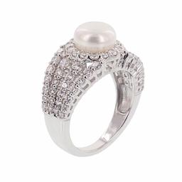 [Find] Amazon Collection roziumumekkisuta-ringusiruba- Incubation Period, 8 mm Freshwater Pearl and kyu-bikkuzirukoniamarutiro-ringu R Ring, Size 9