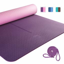 UMI. by Amazon - Eco Yoga Mat Extra Large Non-Slip Pilates Mat Thick TPE Workout Exercise Mat with Free Carry Strap for Home Gym Use (Purple+Pink) 1830×660×6mm