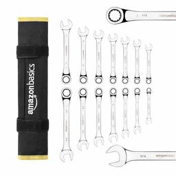 AmazonBasics Ratcheting Wrench Set - Metric and SAE, 14-Piece