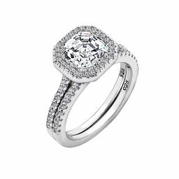 [Amazon Collection] Amazon Collection Platinum Clad Sterling Silver Clear Cushion and Round Cut Cubic Zirconia Bridal Ring Set, Size 11