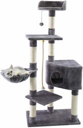 Eono by Amazon cat tree for kittens and adult cats, sisal scratching post/climbing tree with cave lying areas and toy ball, height: 139 cm, grey