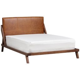 Amazon Brand – Rivet Mid-Century Leather Headboard Queen Platform Wood Bed, 65"W, Mahogany
