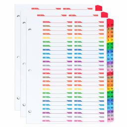 Amazonbasics 52-Tab Paper Binder Divider,Numbered, Multi-Color, 3 Sets