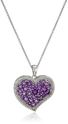 Sterling Silver Amethyst Mixed Shapes with Created White Sapphire Accent Heart Pendant Necklace, 18"