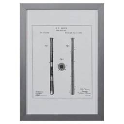 Amazon Brand – Stone & Beam Modern Gold Print Wall Art of 1885 Baseball Bat Patent, Silver Frame, 15" x 21"