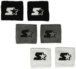Starter Adult Unisex 6-Pack 3" Performance Wristband (Three Pair), Amazon Exclusive, Black/White/Vapor Grey, One Size