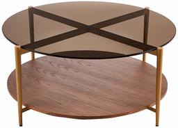 Amazon Brand Rivet Round Coffee Table with Shelf 80 x 80 cm Glass/Walnut