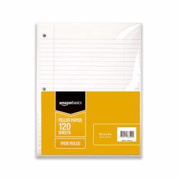 AmazonBasics Wide Ruled Loose Leaf Filler Paper, 120-Sheet, 10.5" x 8", 6-Pack