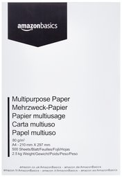 AmazonBasics Multipurpose Copy Paper A4 80gsm, 1 Ream, 500 Sheets, White