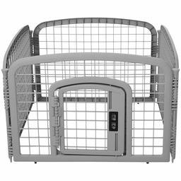 AmazonBasics 4-Panel Plastic Pet Pen Fence Enclosure With Gate - 35 x 35 x 24 Inches, Grey