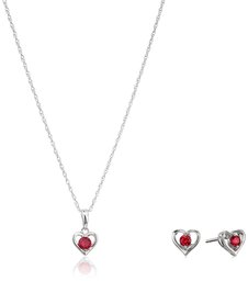 Girls' Petite Sterling Silver Birthstone Open Heart Stud Earrings and 16" Pendant Necklace Jewelry Set