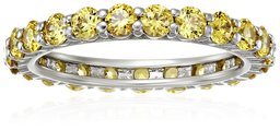 Platinum Plated Sterling Silver Swarovski Zirconia All-Around Fancy Pink Eternity Ring