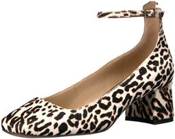 Amazon Brand - The Fix Women's Morgan Block-heel Ankle Strap Dress Pump, snow leopard, 9 M US