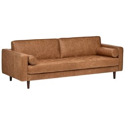 Amazon Brand – Rivet Aiden Tufted Mid-Century Modern Leather Bench Seat Sofa, 86.6" W, Cognac