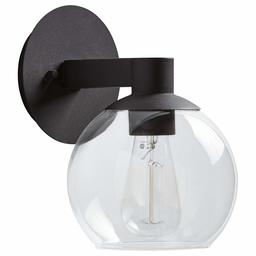 Amazon Brand – Rivet Mid-Century Modern Outdoor Porch Wall Mount Sconce Fixture with Light Bulb and Globe Shade - 11 x 11 x 10 Inches, Black
