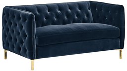 Amazon Brand – Rivet Eva Mid-Century Modern Tufted Velvet Down-Filled Loveseat Sofa Couch, 60.5"W, Navy