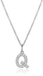 Platinum Plated Sterling Silver "Q" Initial Pendant Necklace set with Swarovski Zirconia (.34 cttw)