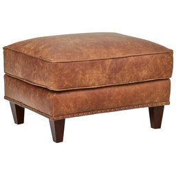 Amazon Brand – Stone & Beam Marin Leather Ottoman, 29"W, Saddle Brown