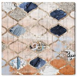 Amazon Brand – Stone & Beam Contemporary Blue and Tan Moroccan Print Wall Art on Canvas, 12" x 12"
