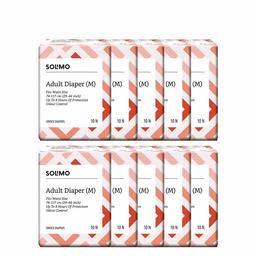 Amazon Brand - Solimo Adult Diapers - 10 Count (Medium) - Waist Size 74-117cm (29" - 46")
